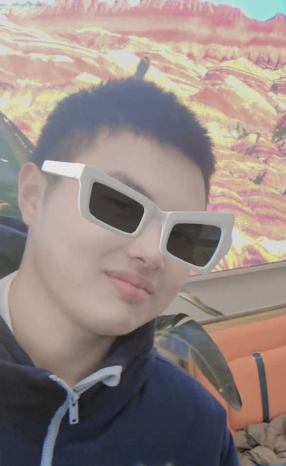 戴特效墨镜的地貌背景自拍